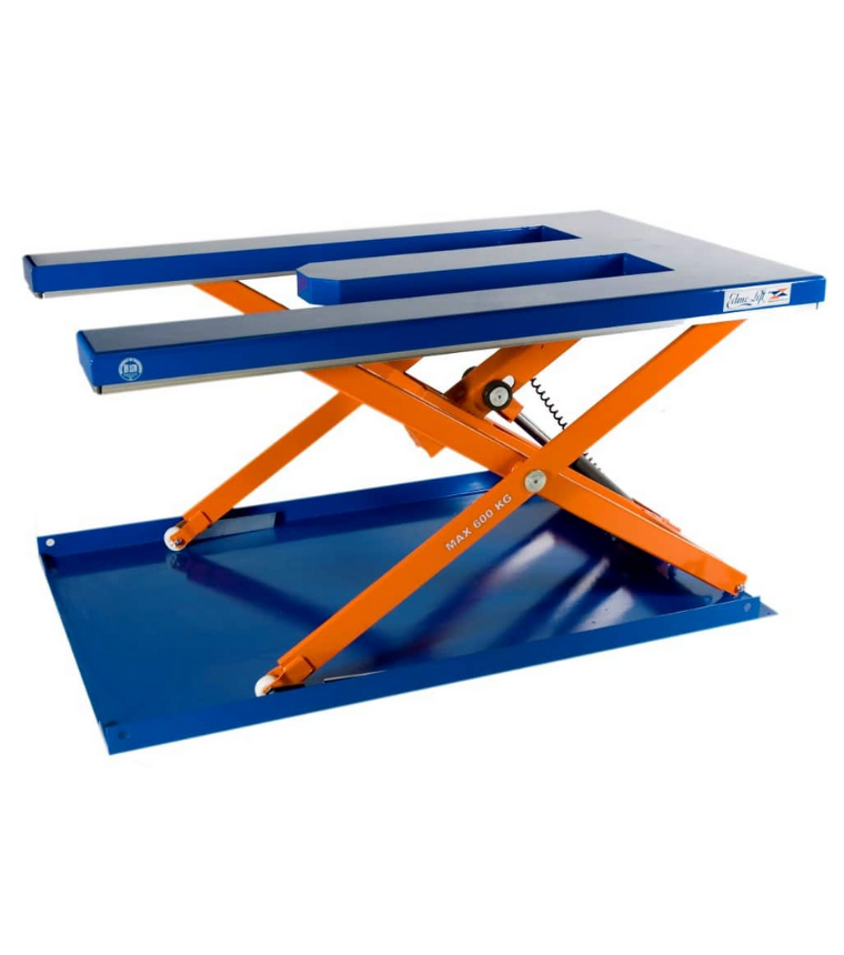 Low-profile lift table (flat-profile lift table) with low overall height