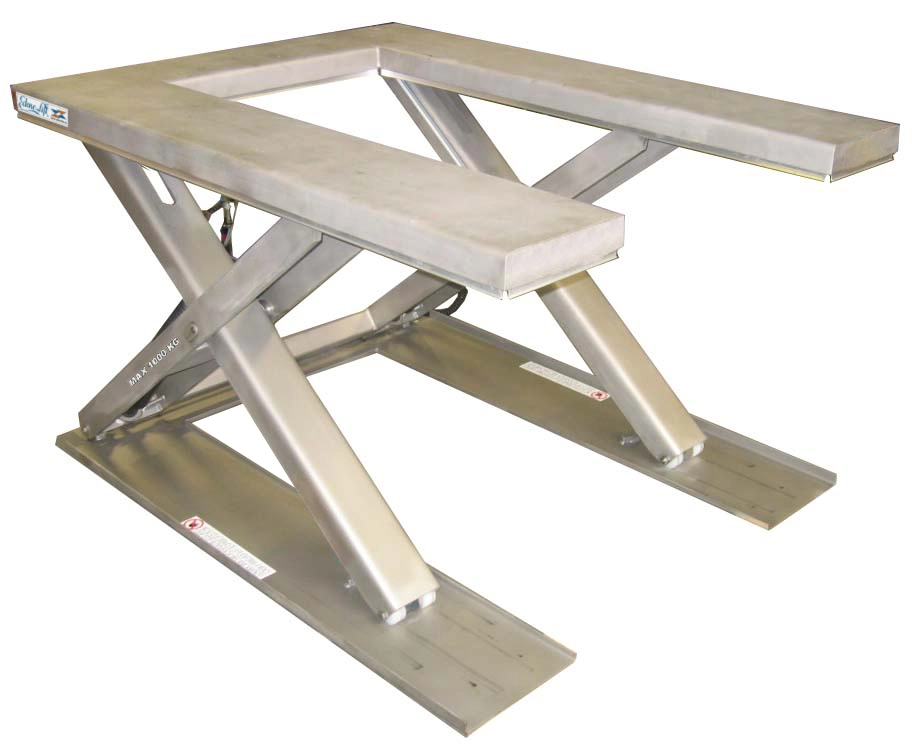 Stainless steel lifting table in U-shape